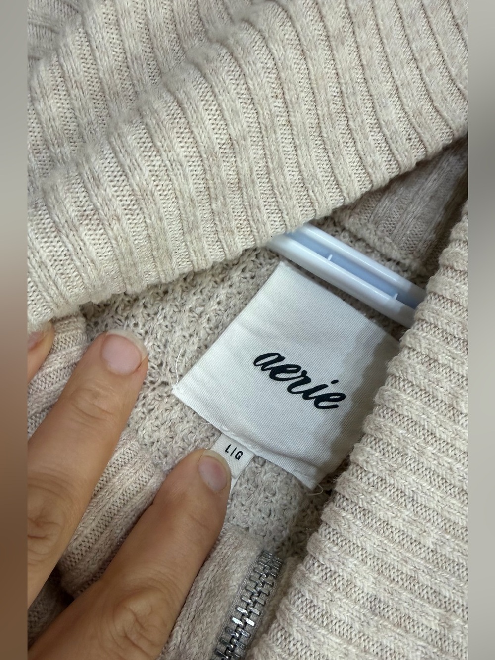 Aerie CozyUp Waffle Textured Quarter-Zip Sweater in Cream - Picture 10 of 11